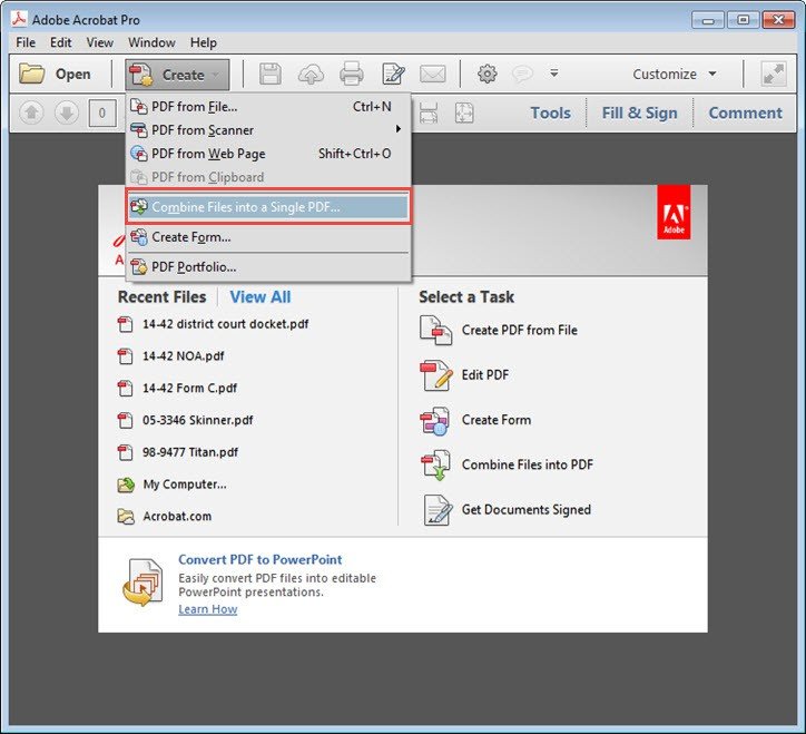 Combine Files Dropdown